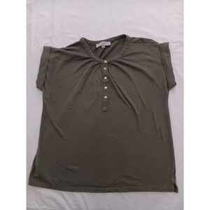 LOFT Women's Olive Green Henley Short Sleeve T-Shirt Top Size M with Buttons